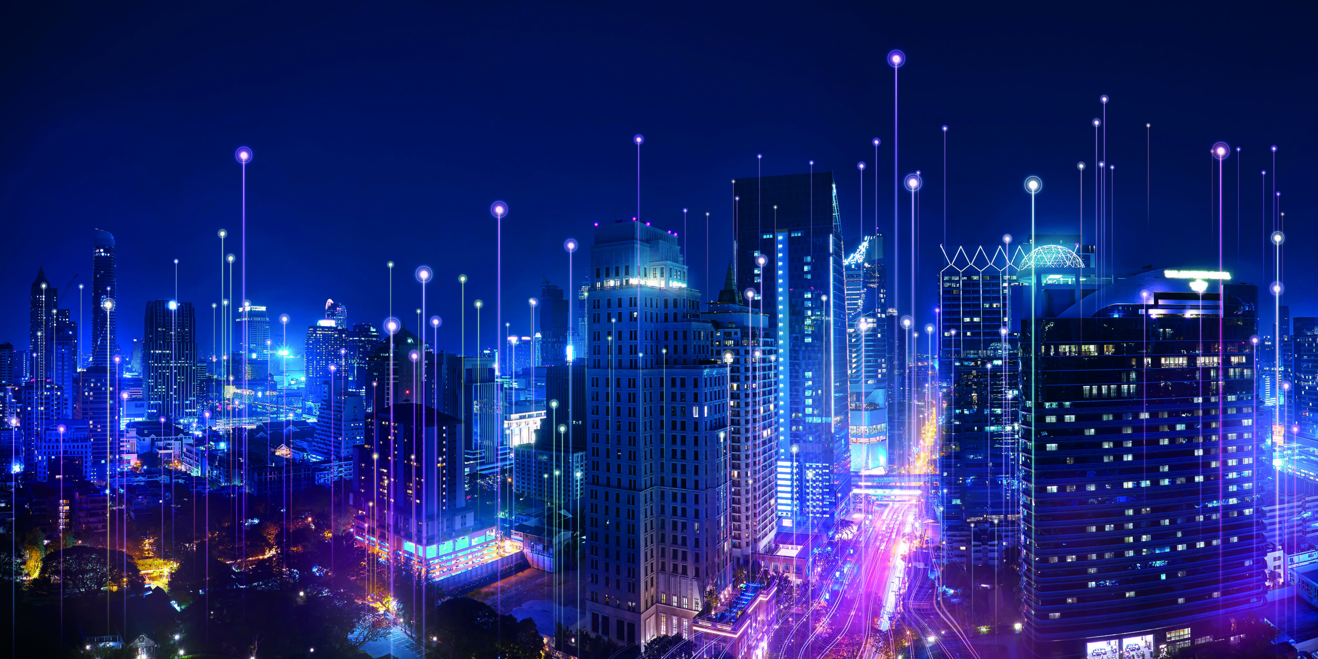 Smart city and big data connection technology concept .